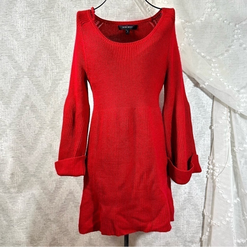 Nine West red Knit bell sleeve wool blend mini dress size M